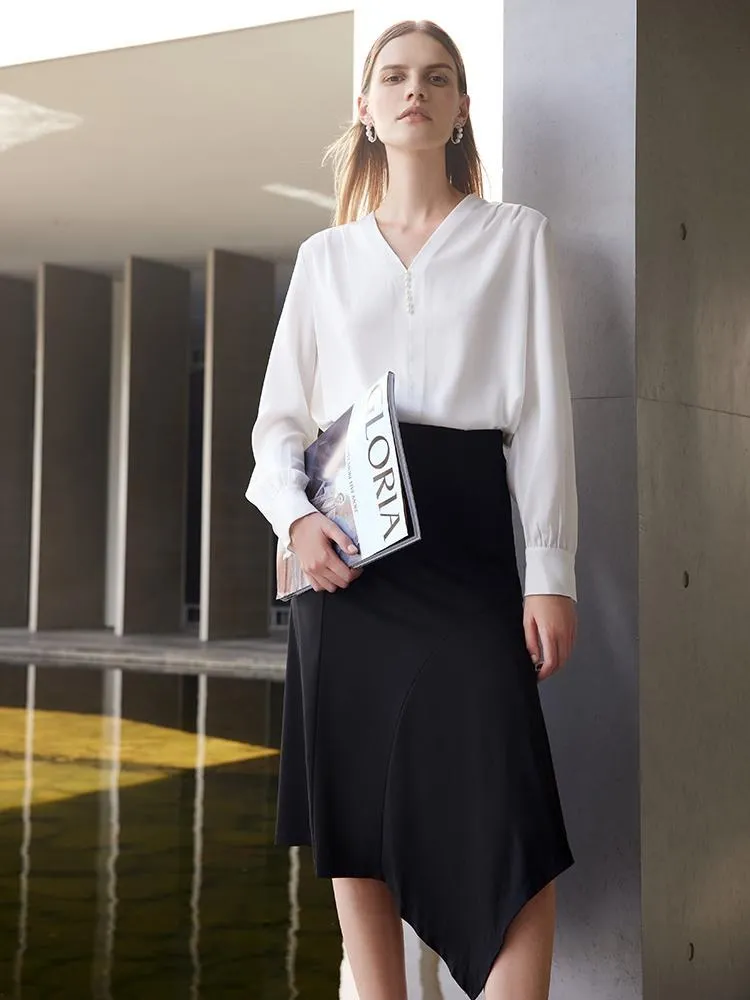 White Acetate V-Neck Women Blouse sold by Goelia product image thumbnail 4