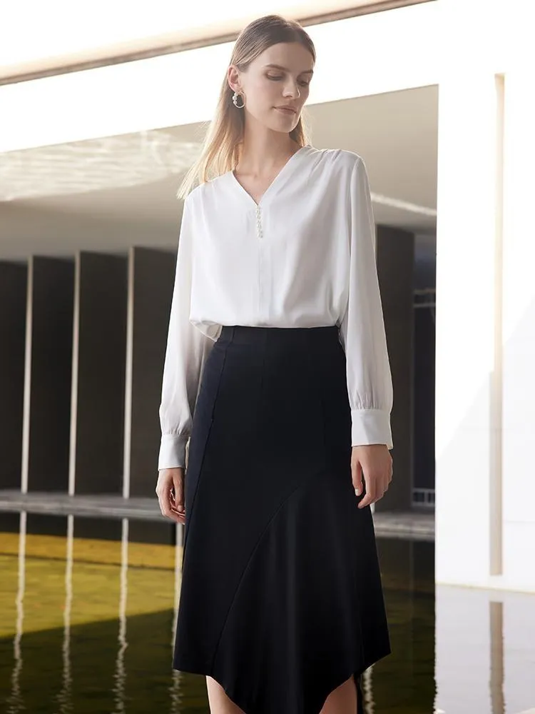 White Acetate V-Neck Women Blouse sold by Goelia product image thumbnail 3