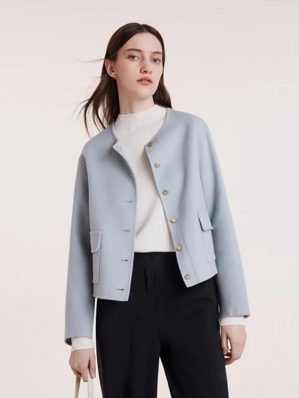 Pure Double-Faced Wool Crop Women Jacket With Patch Pockets sold by Goelia