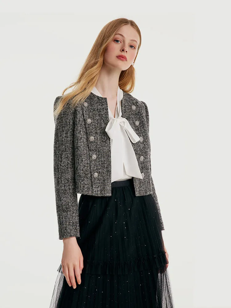 Tweed Double-Breasted Women Crop Jacket sold by Goelia