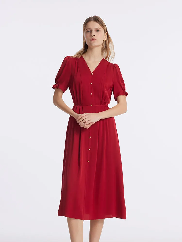 22 Momme Mulberry Silk V-Neck Single-Breasted Women Midi Dress sold by Goelia product image thumbnail 2