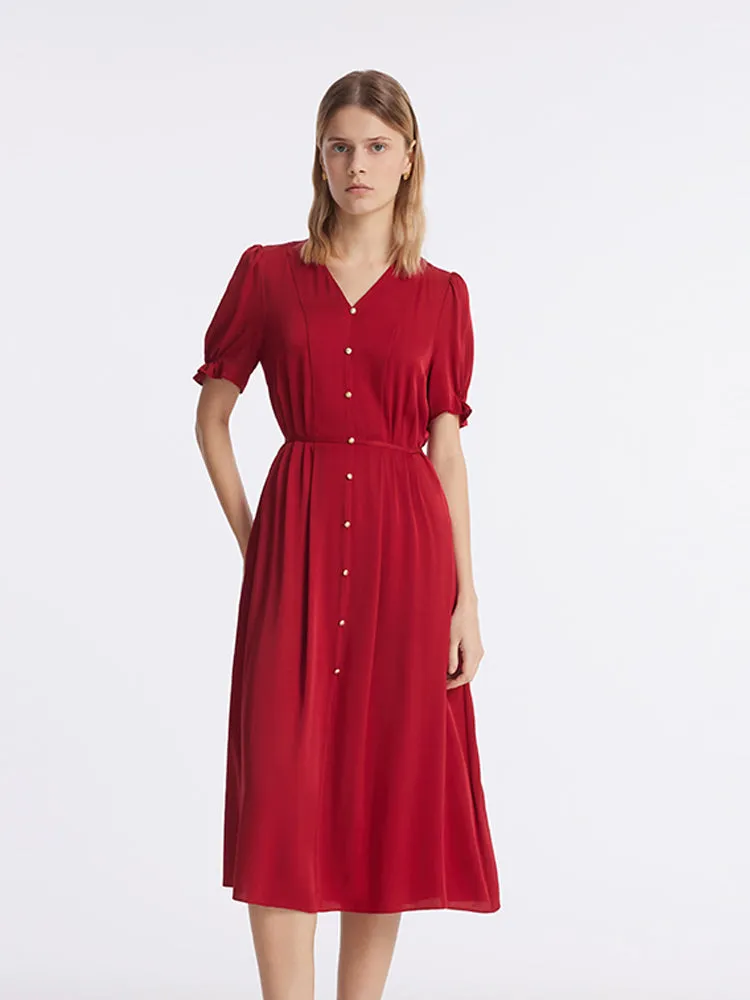 22 Momme Mulberry Silk V-Neck Single-Breasted Women Midi Dress sold by Goelia