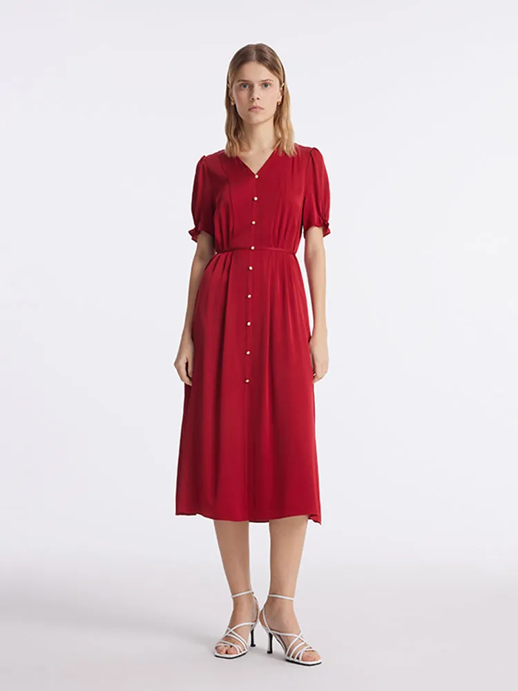 22 Momme Mulberry Silk V-Neck Single-Breasted Women Midi Dress sold by Goelia product image thumbnail 3