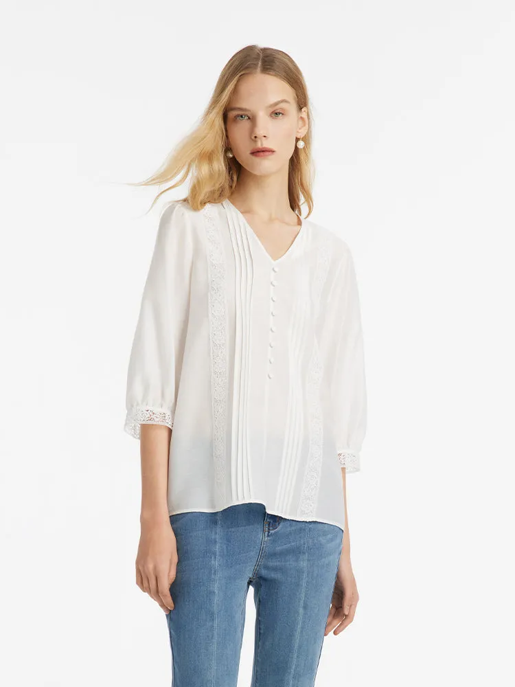 Acetate V-Neck Lace Trim Women Blouse sold by Goelia product image thumbnail 5