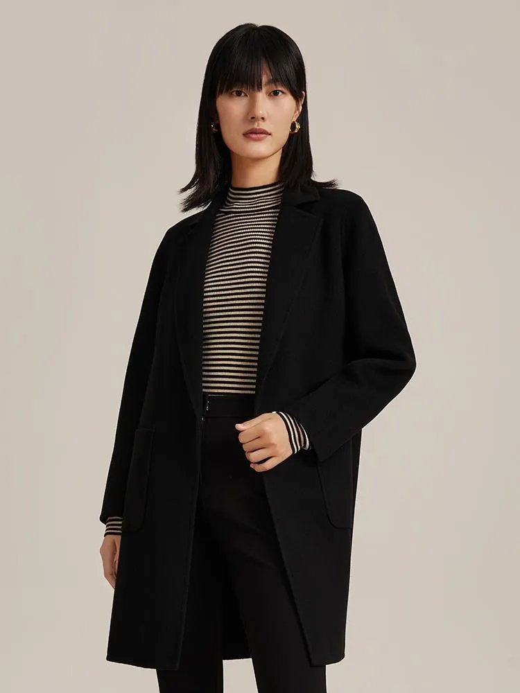 Pure Double-Faced Wool Mid-length Notched Lapel Women Coat sold by Goelia product image thumbnail 3