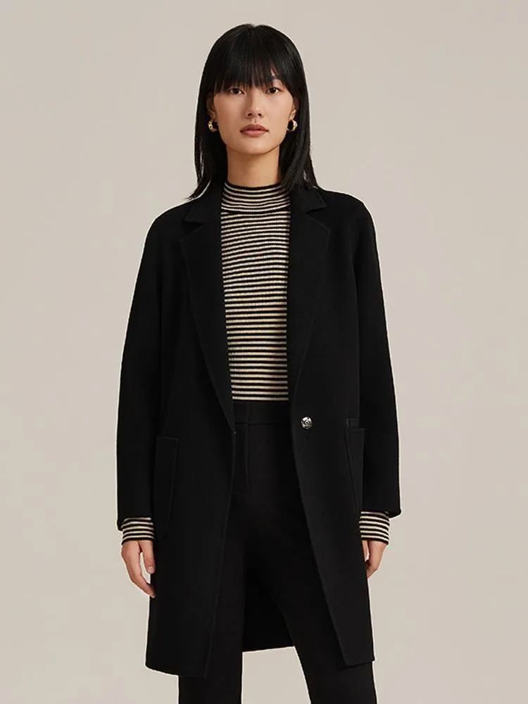 Pure Double-Faced Wool Mid-length Notched Lapel Women Coat sold by Goelia