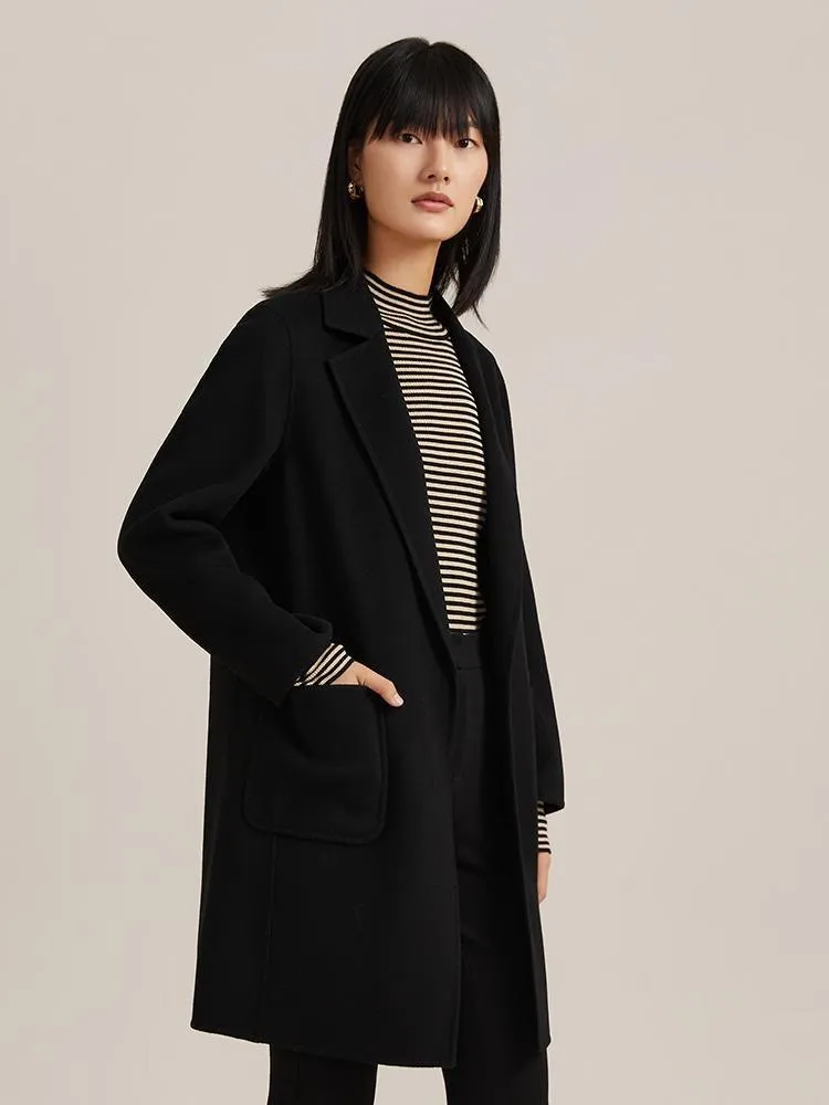 Pure Double-Faced Wool Mid-length Notched Lapel Women Coat sold by Goelia product image thumbnail 2