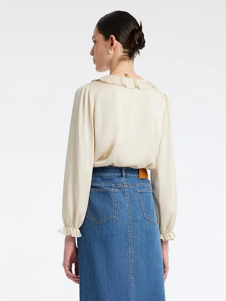 22 Momme Silk V-Neck Ruffled Women Blouse sold by Goelia product image thumbnail 2