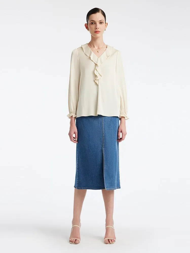 22 Momme Silk V-Neck Ruffled Women Blouse sold by Goelia product image thumbnail 3