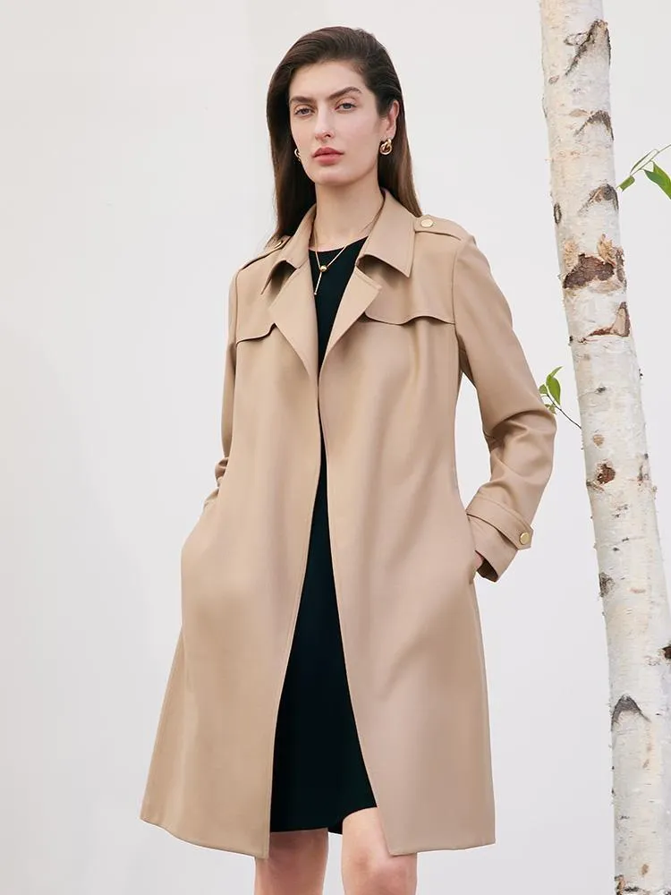 Worsted Woolen Women Trench Coat With Belt sold by Goelia