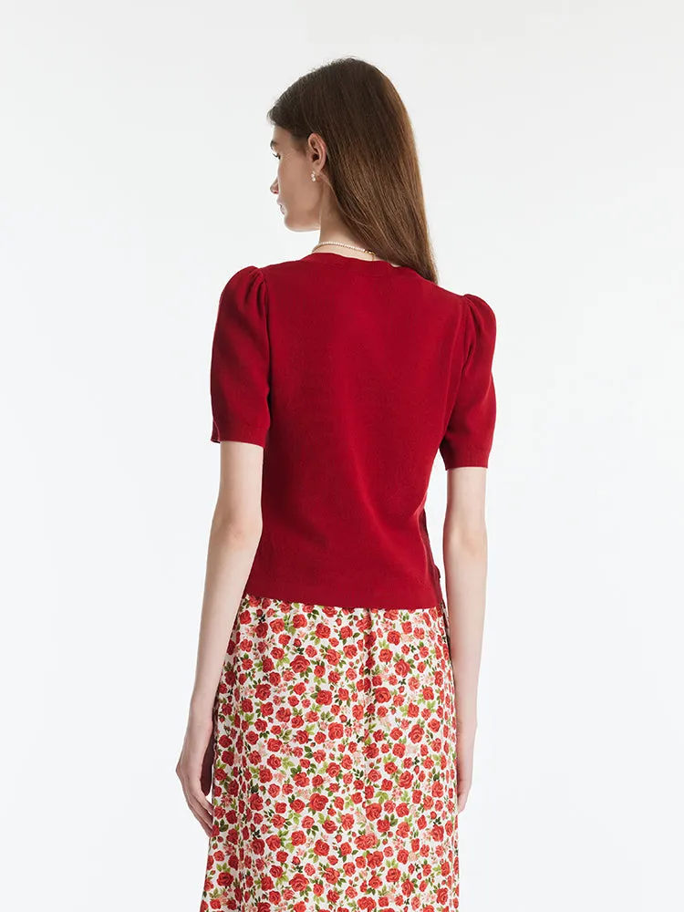 Tencel-Silk Blend Ruched Women Knit Top With Rose Shaped Button sold by Goelia product image thumbnail 5