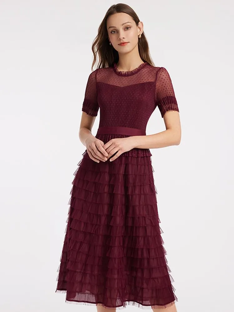 Short Sleeve Tulle Tiered Maxi Dress sold by Goelia product image thumbnail 2