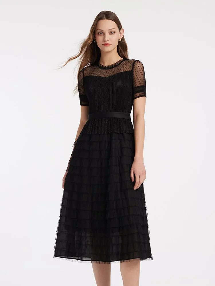 Short Sleeve Tulle Tiered Maxi Dress sold by Goelia product image thumbnail 3