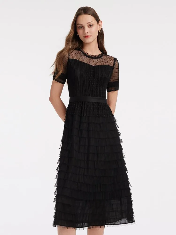 Short Sleeve Tulle Tiered Maxi Dress sold by Goelia