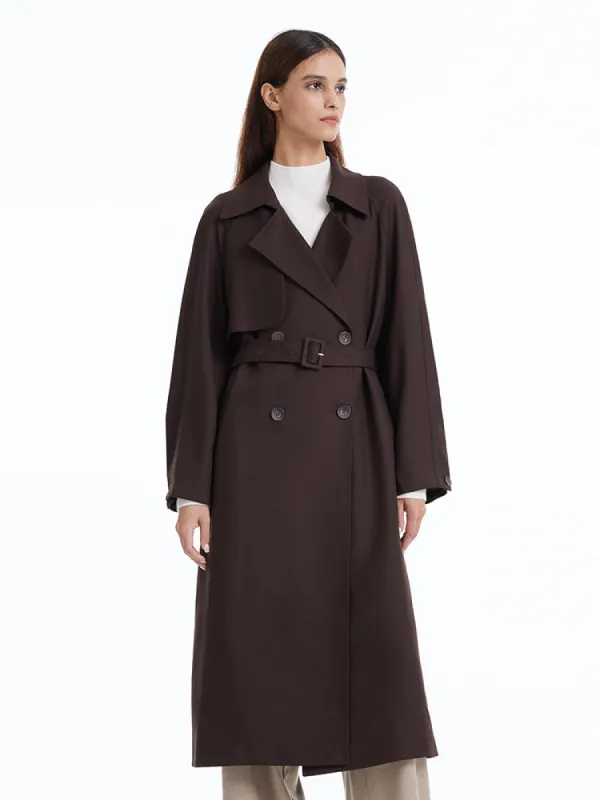 Brown Worsted Wool Trench Coat sold by Goelia