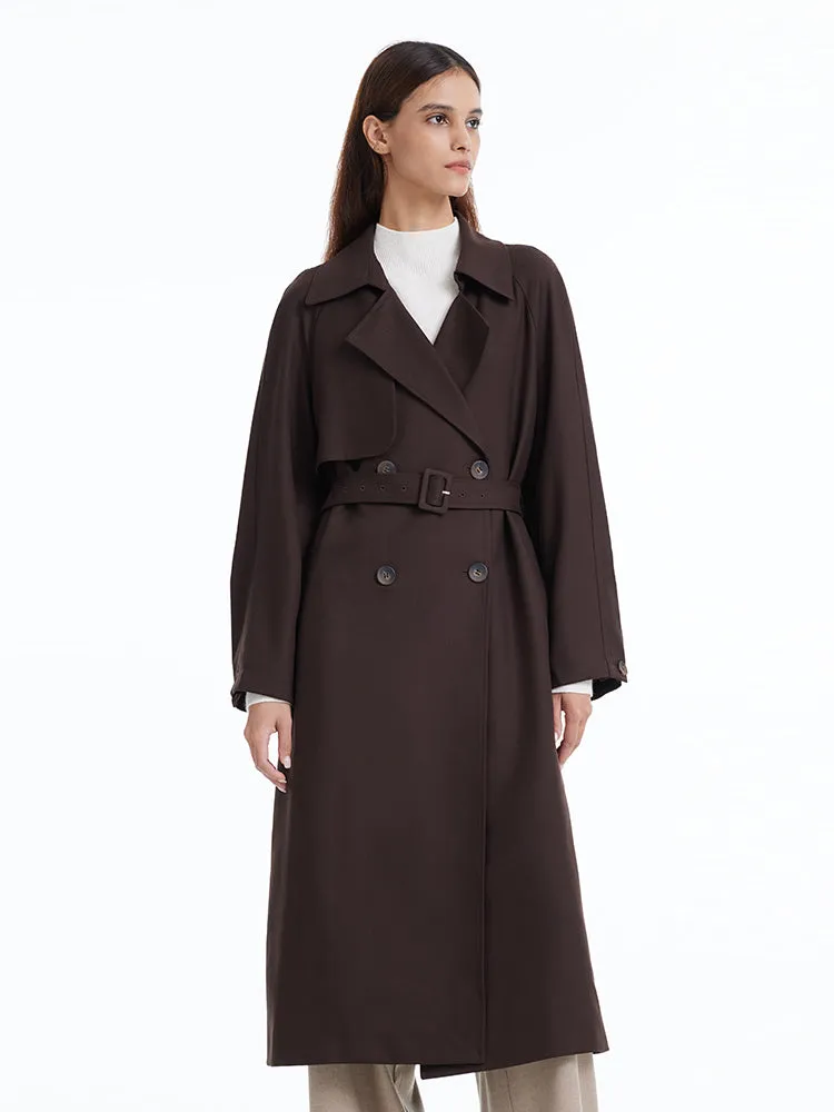 Brown Worsted Wool Trench Coat sold by Goelia