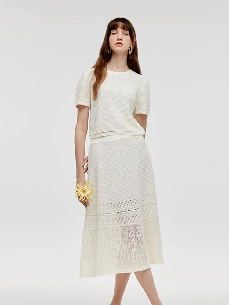 Round Neck Knit Top And Maxi Skirt Two-Piece Set sold by Goelia