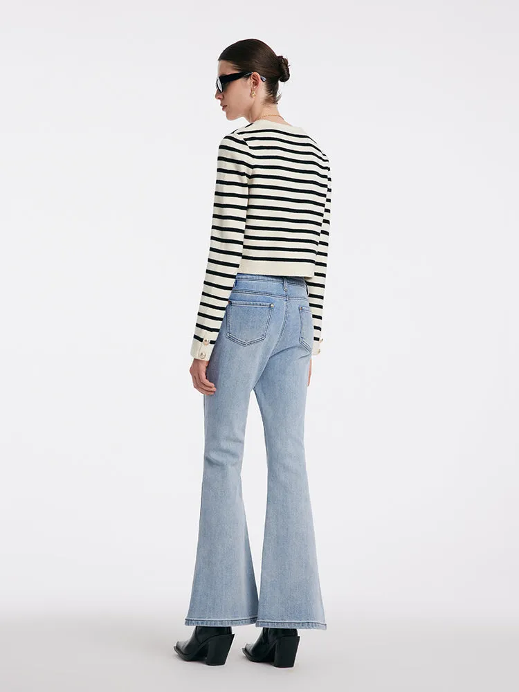 V-Neck Striped Double-Breasted Knitted Cardigan sold by Goelia product image thumbnail 4