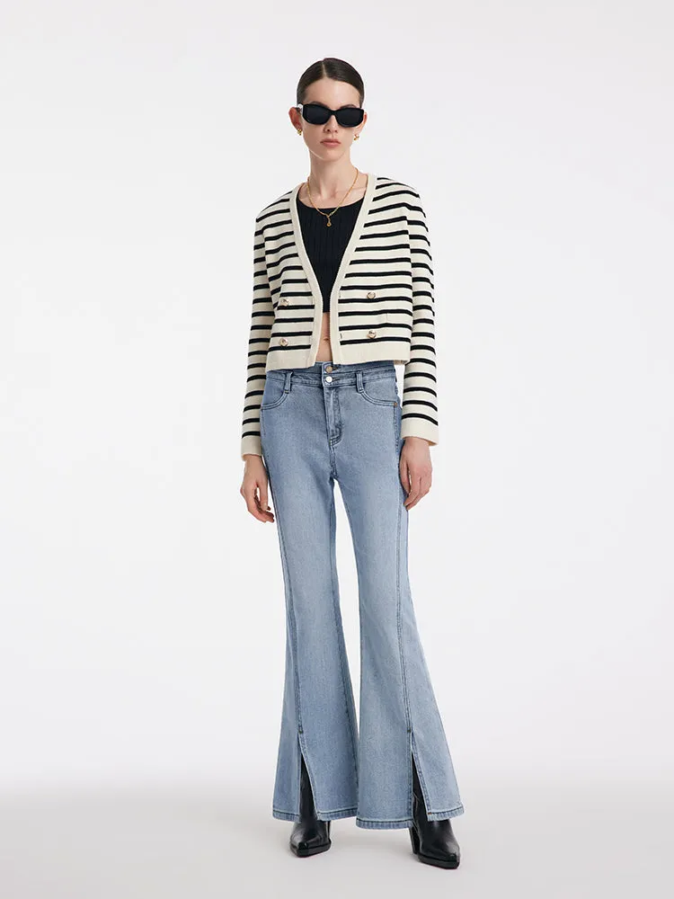 V-Neck Striped Double-Breasted Knitted Cardigan sold by Goelia product image thumbnail 2