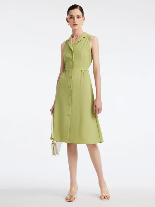 Acetate Single-Breasted Spread Collar Midi Dress sold by Goelia