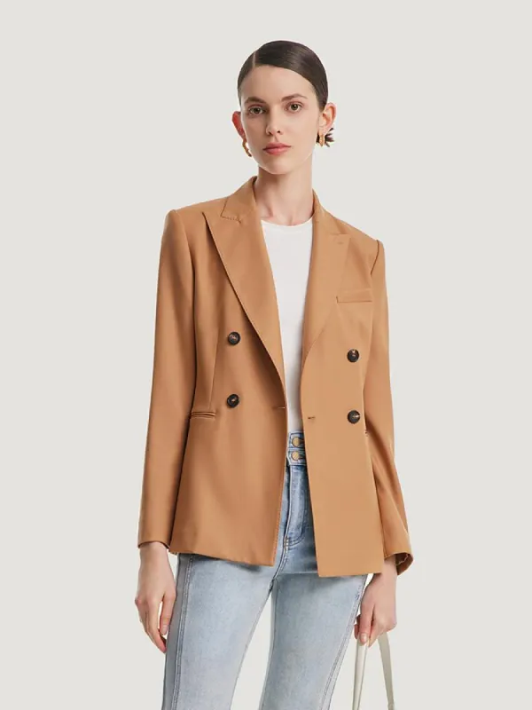 Camel Worsted Woolen Women Blazer sold by Goelia