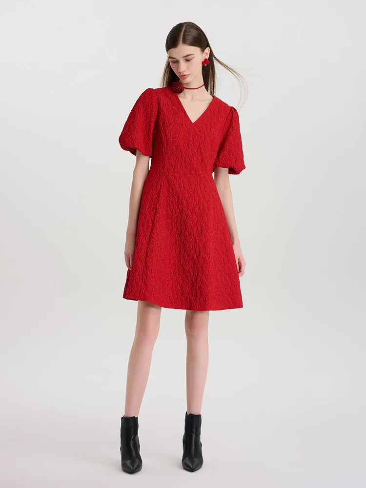 Jacquard V-Neck Women Mini Dress With 3D Rose Belt sold by Goelia product image thumbnail 3