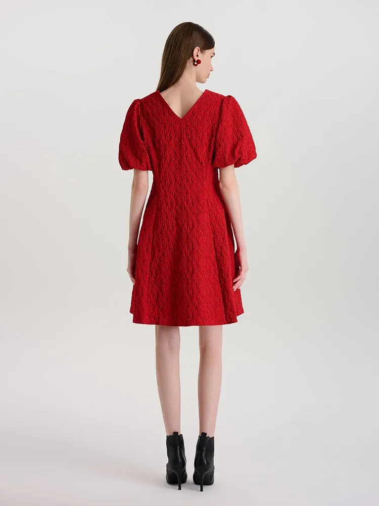 Jacquard V-Neck Women Mini Dress With 3D Rose Belt sold by Goelia product image thumbnail 4