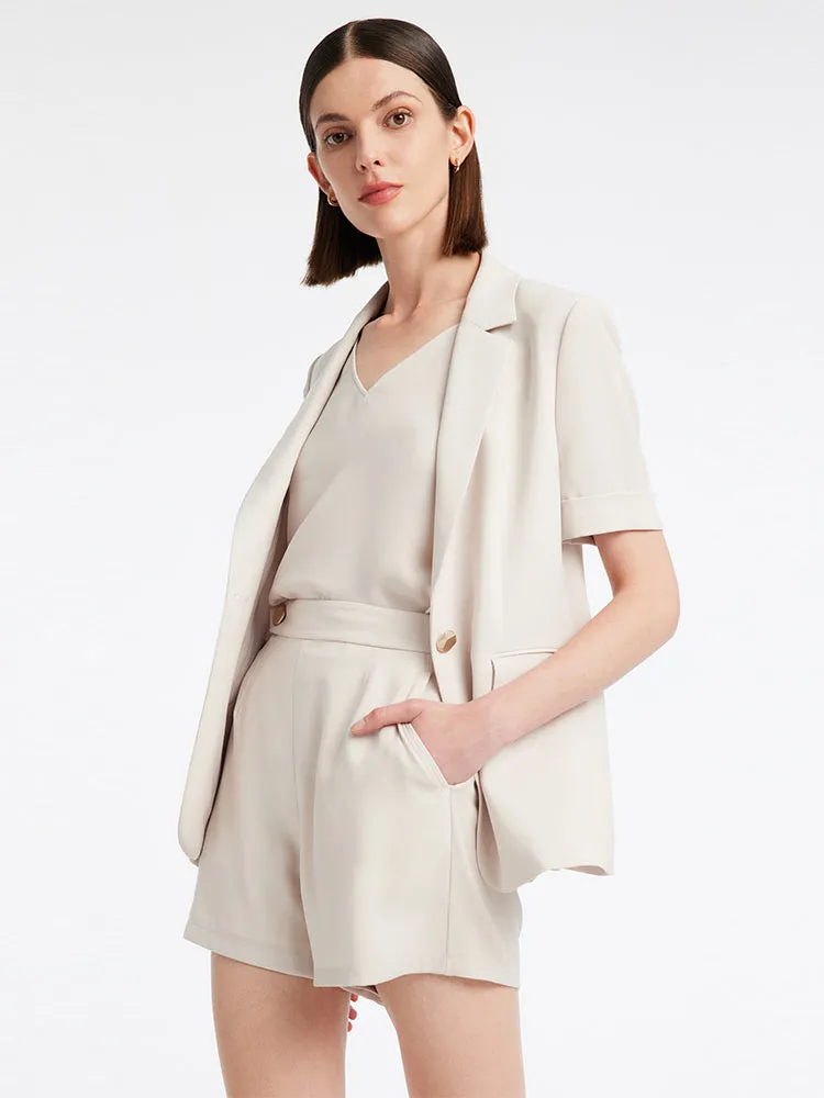 Beige Short Sleeve Blazer And Shorts Two-Piece Suit sold by Goelia