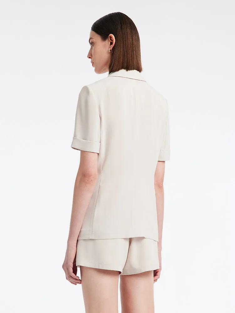Beige Short Sleeve Blazer And Shorts Two-Piece Suit sold by Goelia product image thumbnail 2