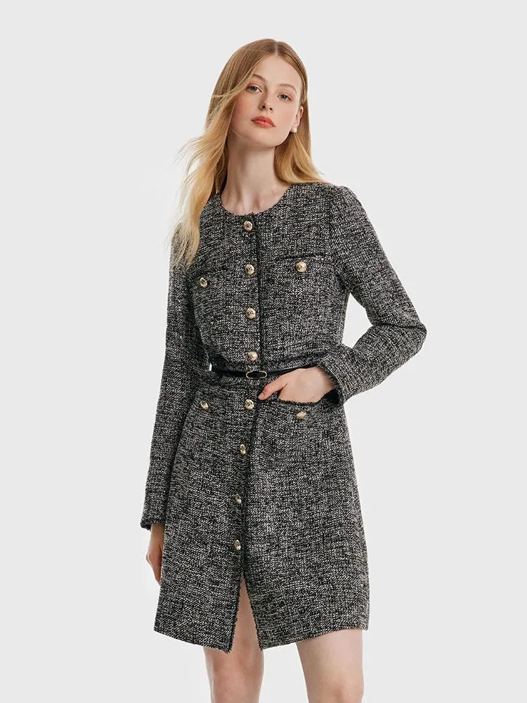 Round Neck Tweed Dress With Belt sold by Goelia product image thumbnail 5