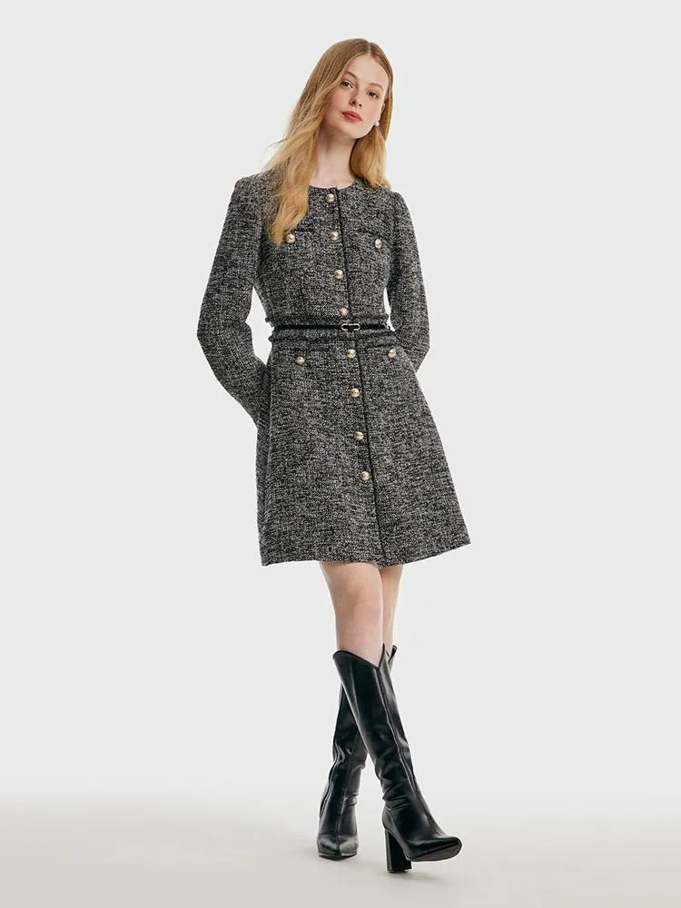 Round Neck Tweed Dress With Belt sold by Goelia product image thumbnail 2