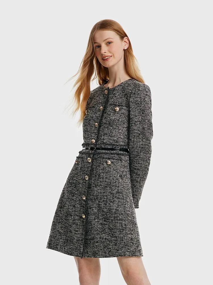 Round Neck Tweed Dress With Belt sold by Goelia product image thumbnail 4