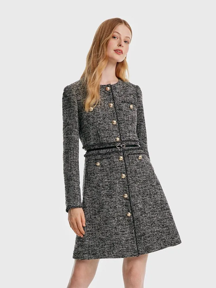 Round Neck Tweed Dress With Belt sold by Goelia