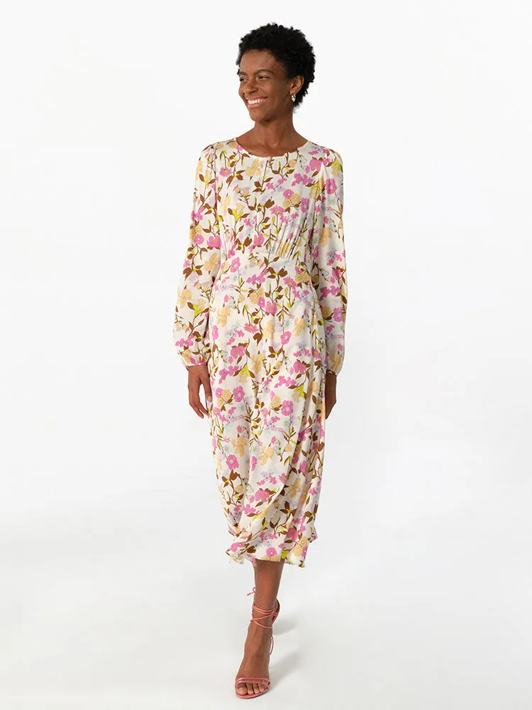 19 Momme Mulberry Silk Floral Print Women Midi Dress sold by Goelia