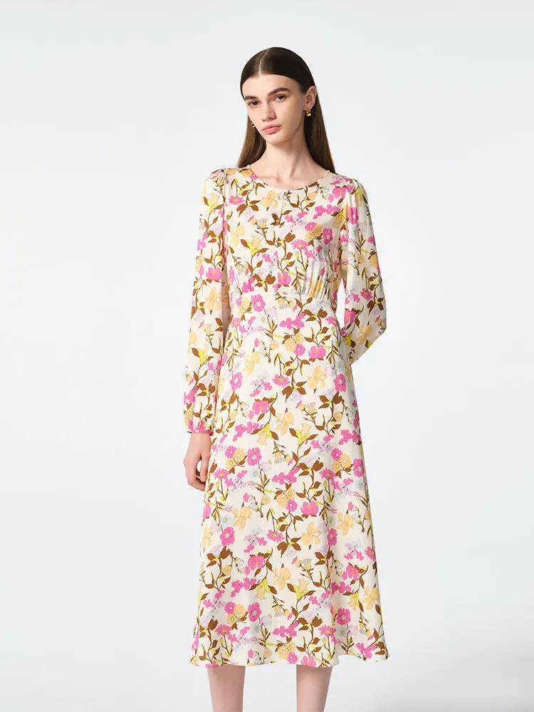 19 Momme Mulberry Silk Floral Print Women Midi Dress sold by Goelia product image thumbnail 4