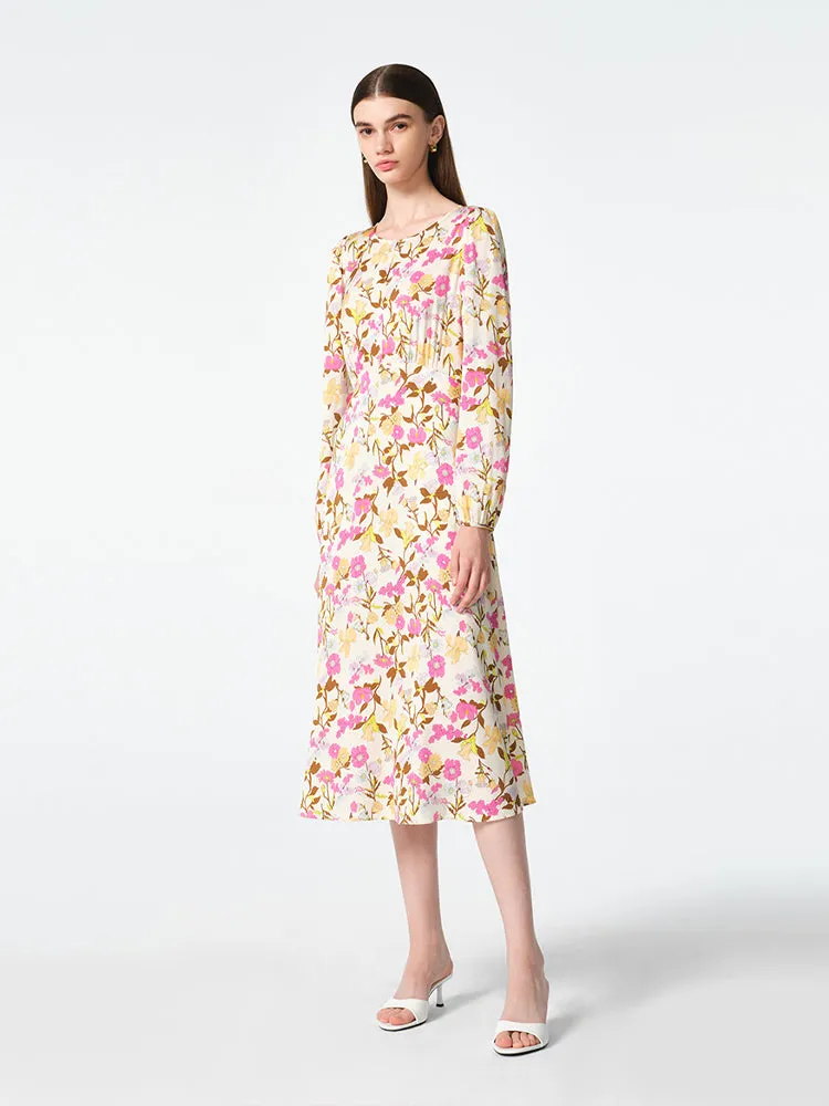 19 Momme Mulberry Silk Floral Print Women Midi Dress sold by Goelia product image thumbnail 3