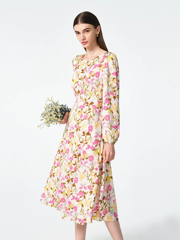 19 Momme Mulberry Silk Floral Print Women Midi Dress sold by Goelia product image thumbnail 2