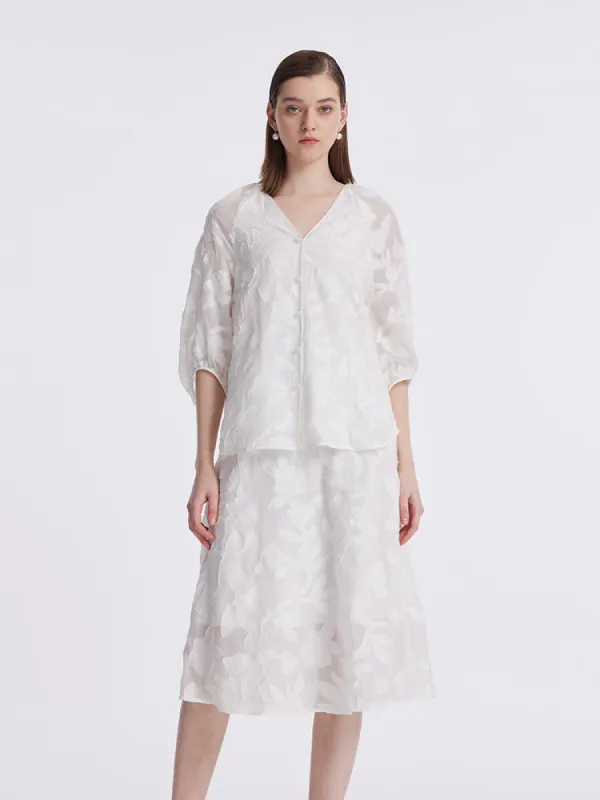 8.5 Momme Mulberry Silk Floral Top And Skirt Two-Piece Set sold by Goelia