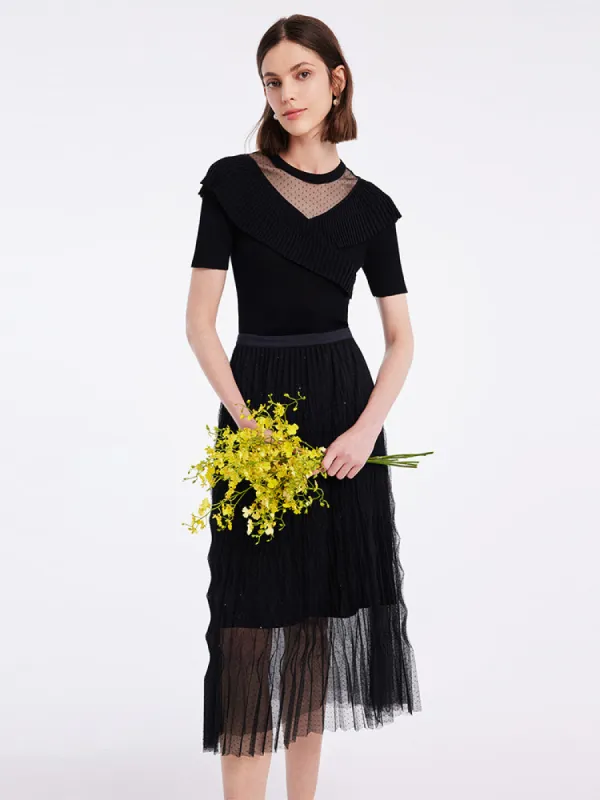 Knit Top And Tulle Women Skirt Two-piece Set sold by Goelia