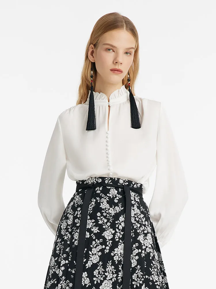 Diacetate Ruffle Mandarin Collar Women Blouse sold by Goelia product image thumbnail 4