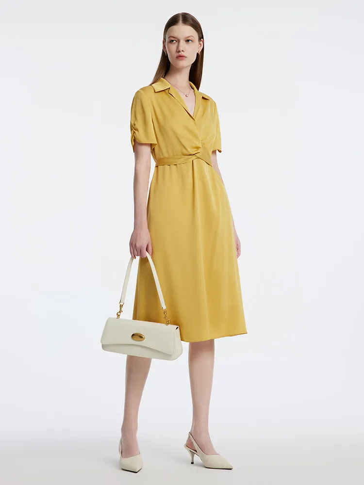 22 Momme Silk Resort Style Twisted Knot Gathered Waist Midi Dress sold by Goelia product image thumbnail 4