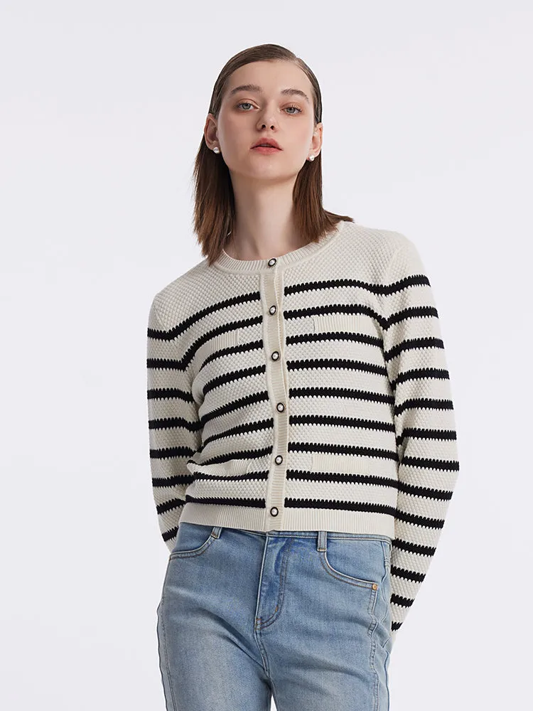 Striped Pearl Button Knitted Women Cardigan sold by Goelia product image thumbnail 4