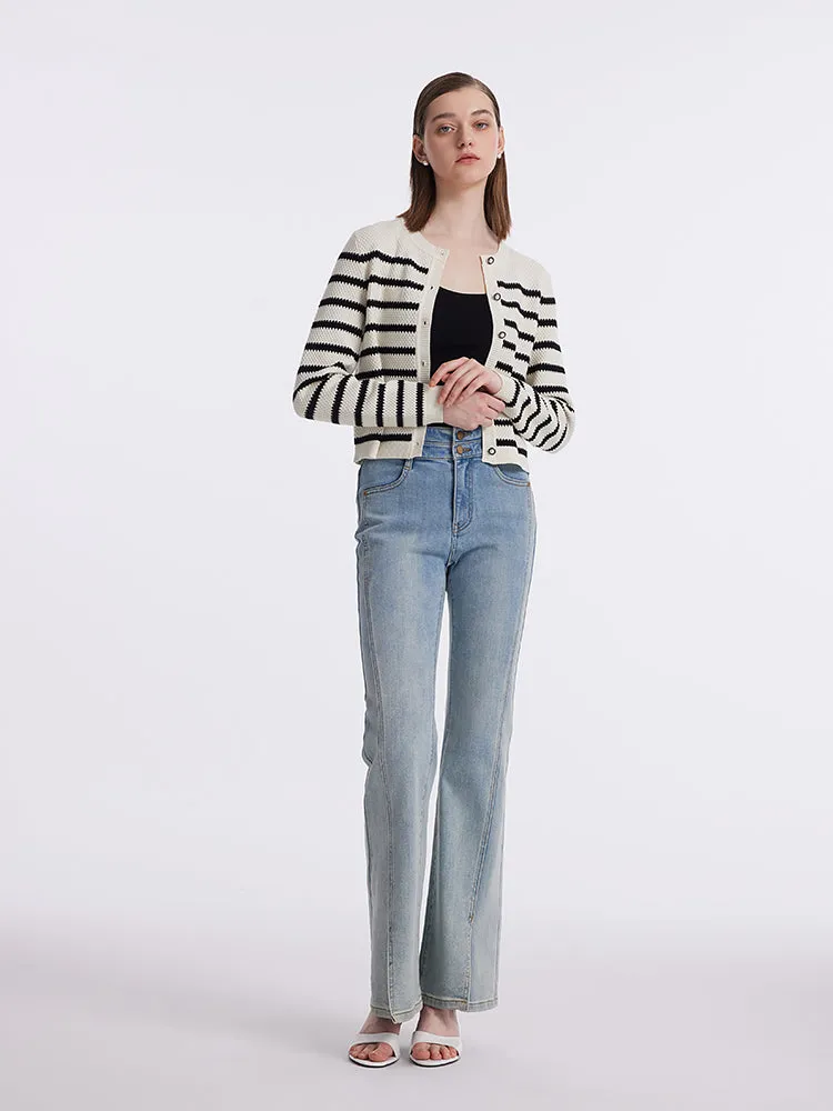 Striped Pearl Button Knitted Women Cardigan sold by Goelia product image thumbnail 2