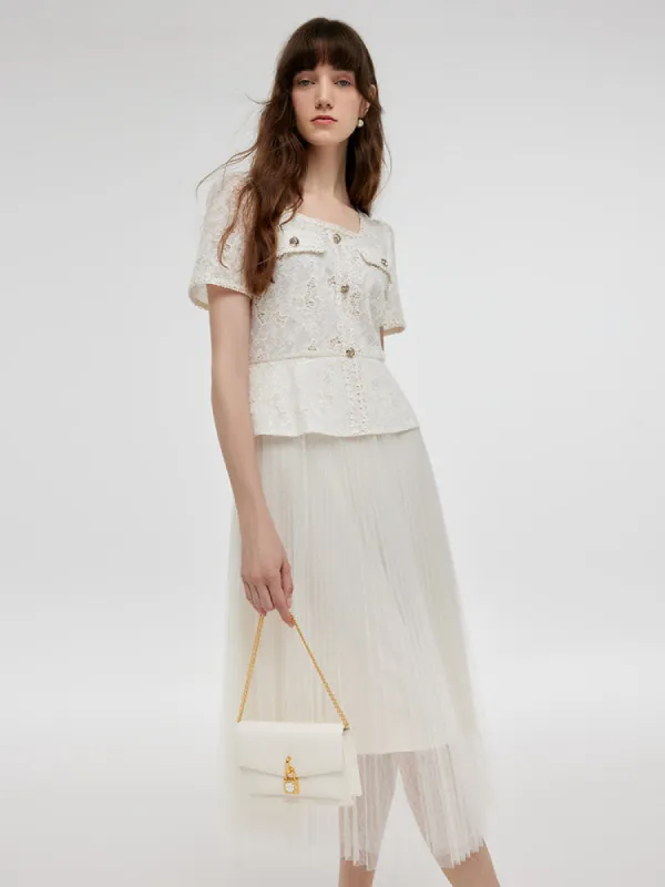 Lace Patchwork Tulle Women Midi Dress sold by Goelia