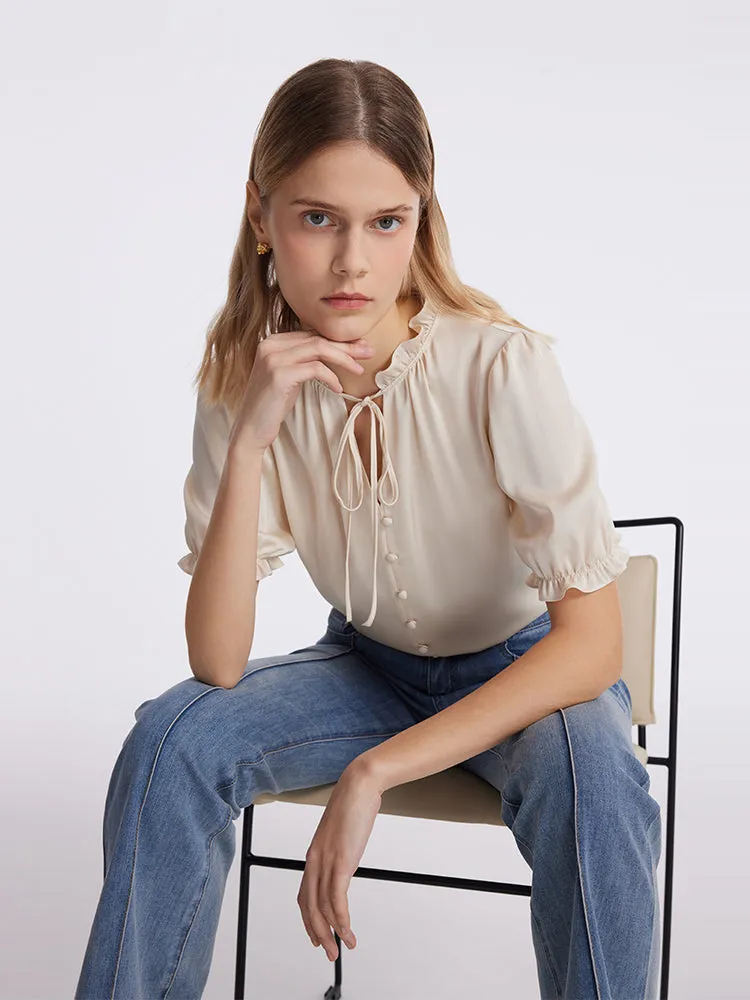 22 Momme Mulberry Silk Ruffle Collar Women Blouse sold by Goelia product image thumbnail 5
