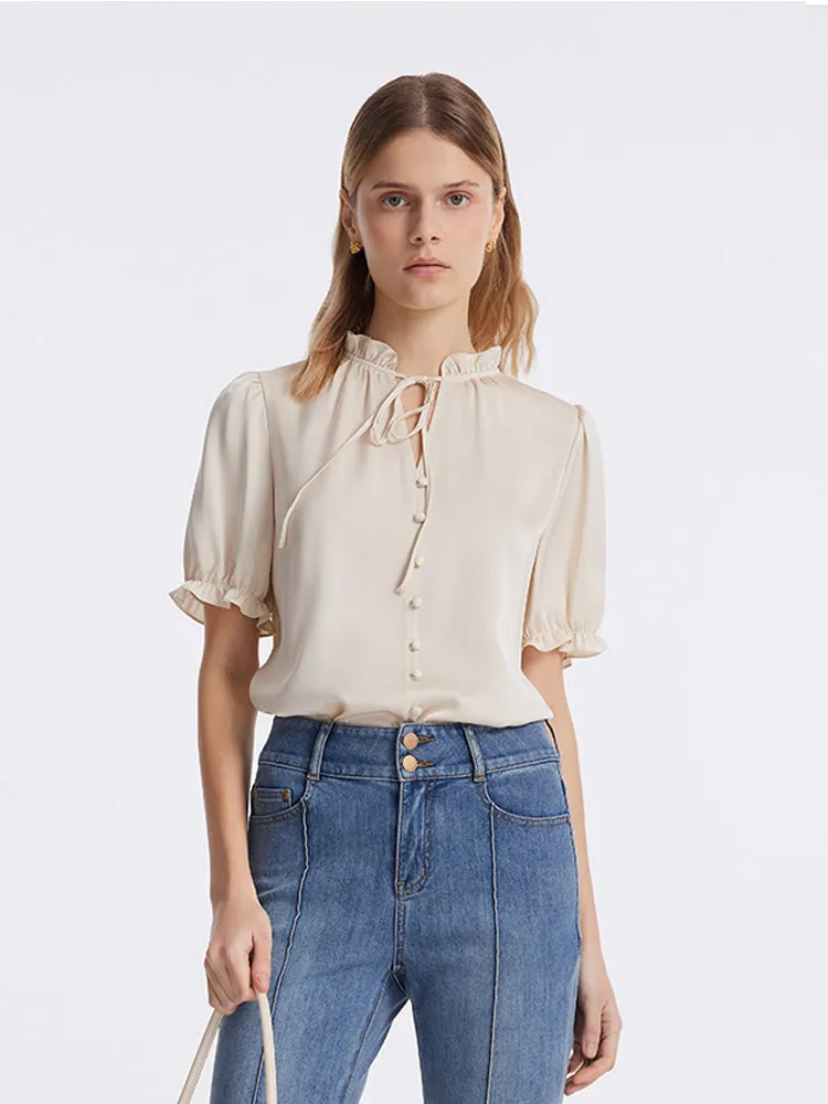 22 Momme Mulberry Silk Ruffle Collar Women Blouse sold by Goelia product image thumbnail 3