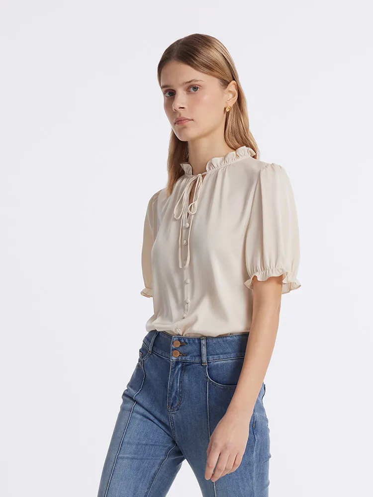 22 Momme Mulberry Silk Ruffle Collar Women Blouse sold by Goelia product image thumbnail 4