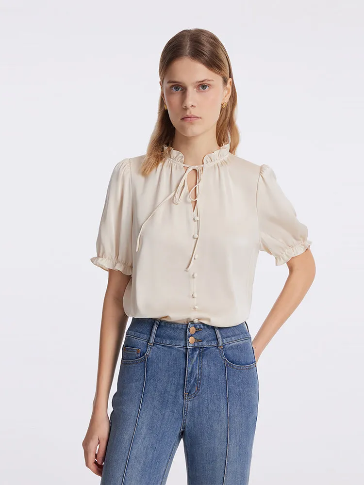 22 Momme Mulberry Silk Ruffle Collar Women Blouse sold by Goelia