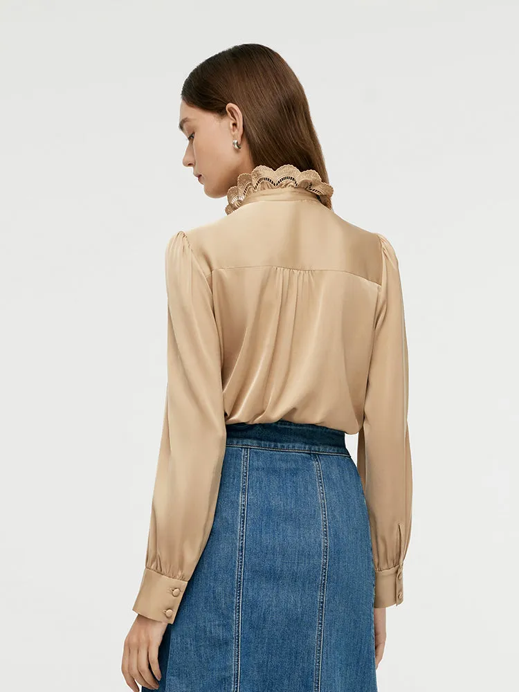 19 Momme Mulberry Silk Ruffle Stand Collared Women Shirt sold by Goelia product image thumbnail 4