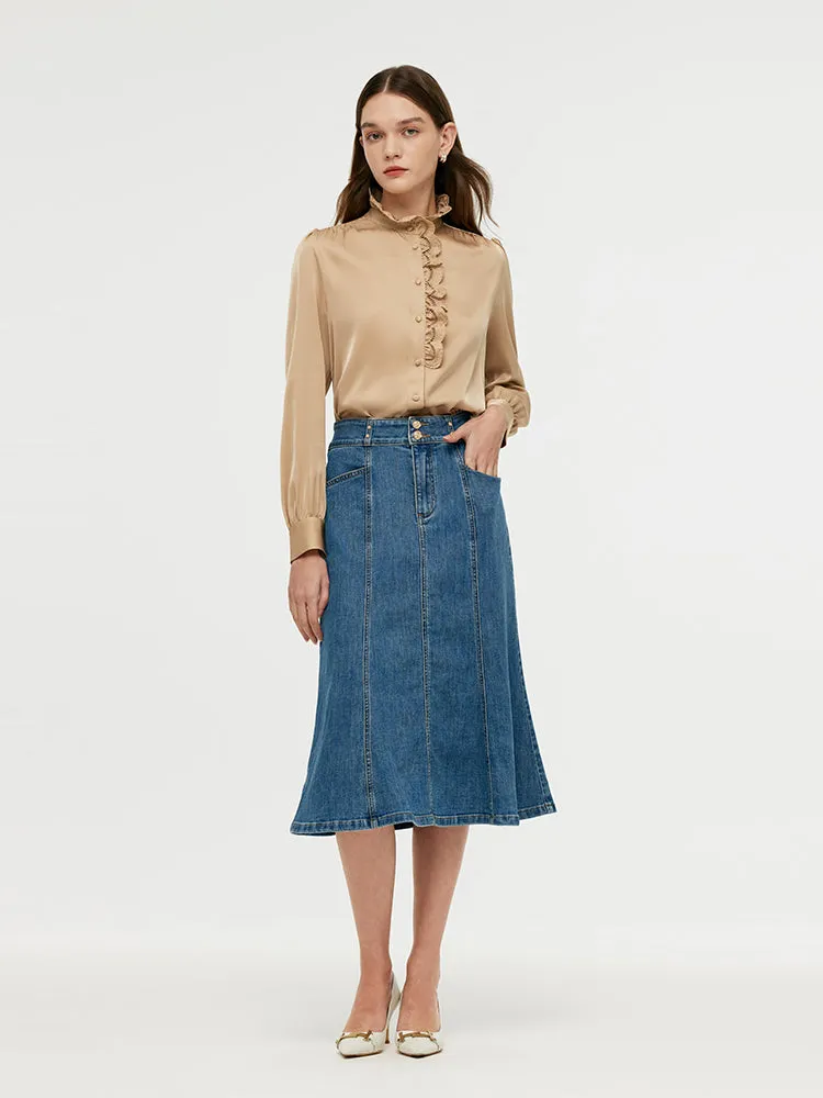 19 Momme Mulberry Silk Ruffle Stand Collared Women Shirt sold by Goelia product image thumbnail 3